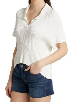Rag & Bone Dakota Draped Rib-Knit Polo -rag & bone Sales Store unnamed file 2384
