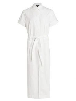 Rag & Bone Jade Embroidered Belted Shirt Dress White