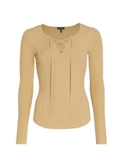 Rag & Bone Carrie Ribbed Lace-Up Sweater Khaki